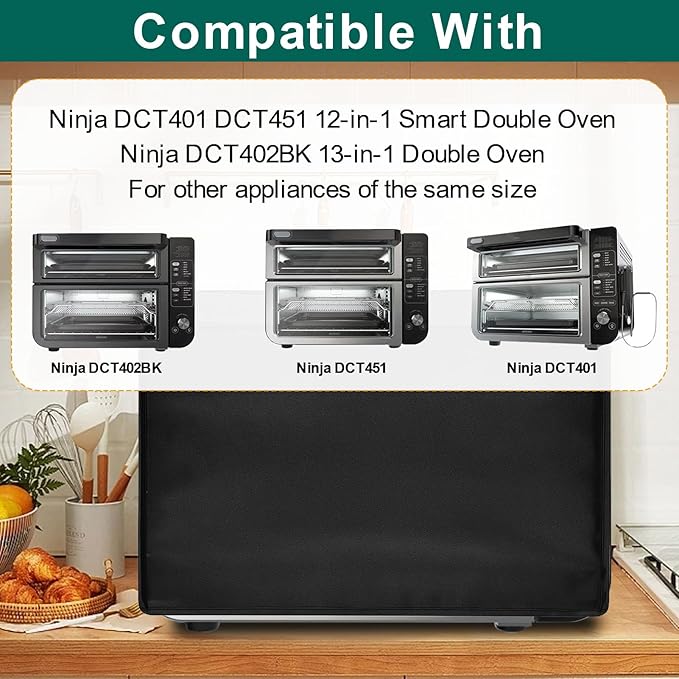 Heavy Duty Air Fryer Oven Cover for Ninja Double Stack DCT451/DCT601/DCT651/DCT401,18.72"Dx17.34"Wx13.40"H, 600D Heat-Resistant Nylon w/Aluminum Foil, Waterproof Dustproof toaster oven covers