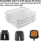 BYKITCHEN 8 inch Square Air Fryer Rack, 3pcs Stackable Stainless Steel Dehydrator Rack with Silicon Feet, Square Air Fryer Accessories for Cosori, Instant Vortex, Ninja Pro XL 6.5 QT AF181 & More