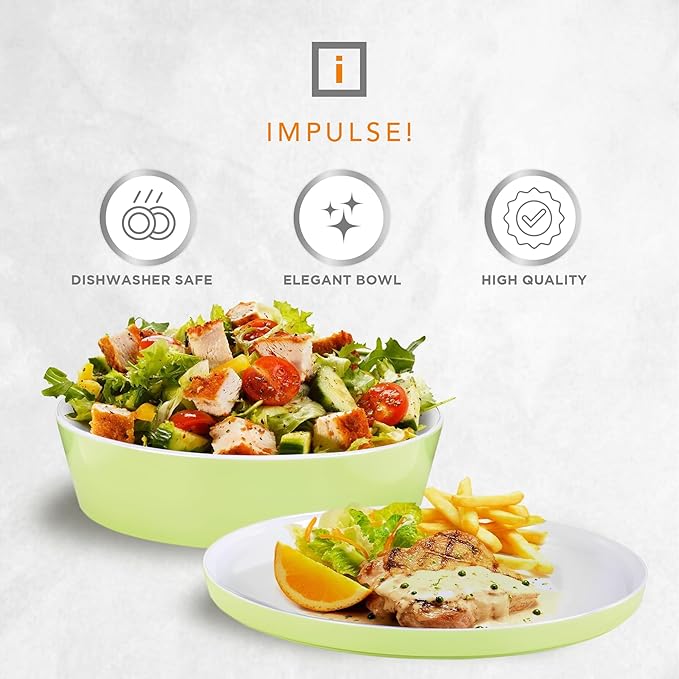 IMPULSE! Rimini Large Lime Green Melamine Bowl – Bright & Stylish with Lid That Doubles as Plate | Great for Salads, Sides, Snacks, Dips & More | Perfect for Outdoor, Home & Commercial Use