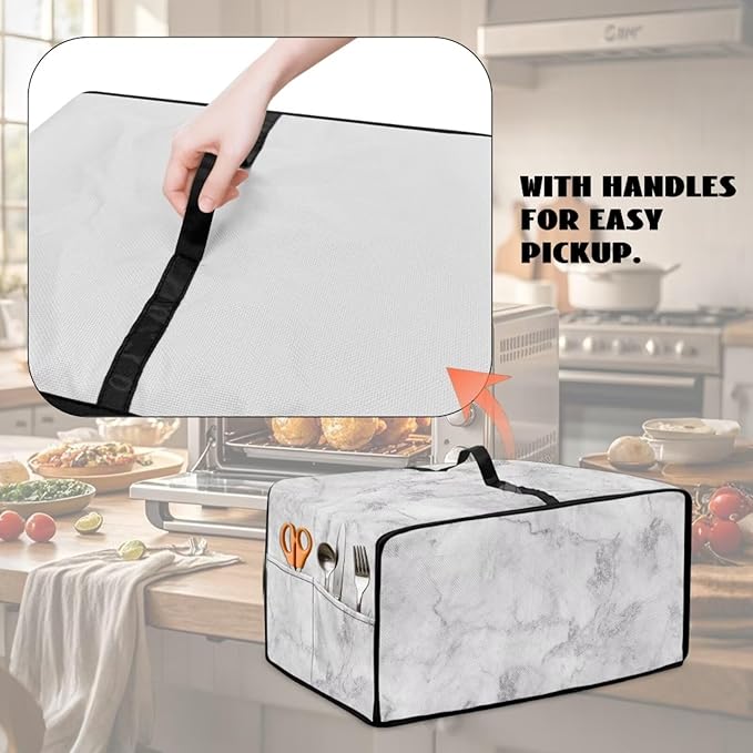 Marble Print Toaster Oven Protective Cover for Kitchen Counter, Heat-resistant Dust-proof Microwave Oven Air Fryer Cover with Storage Pockets (Small-14.5 * 18.46 * 9 inches)