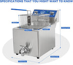 TOPKITCH 6.3Qt Electric Fryer with Oil Drain,30 Minutes Timer,Stretch forming oil tank,Lid and Solid Wire Mesh Basket,Light Duty Commercial Electric Countertop Deep Fryers-120V,1800W