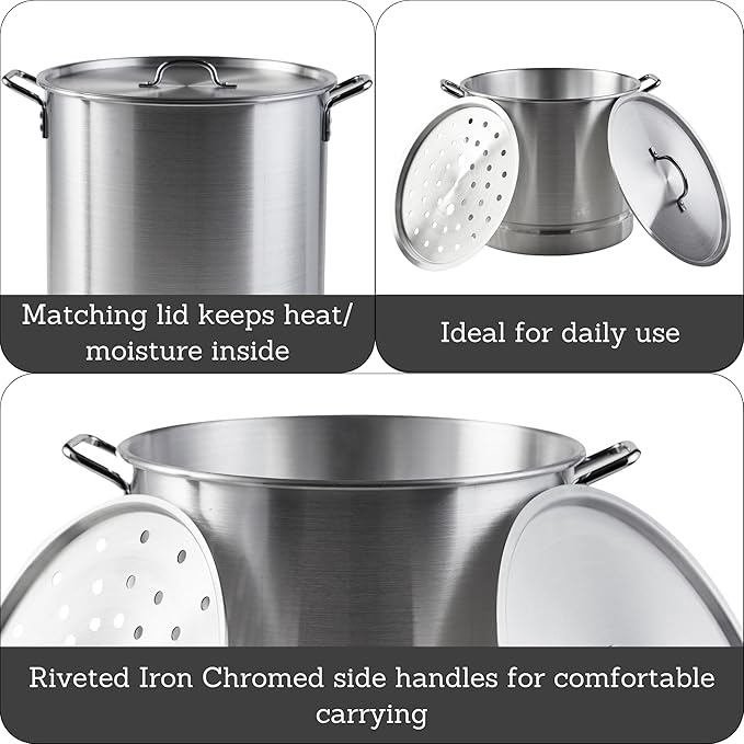 IMUSA Aluminum Steamer Dual Piece Set, 28Qt and 10Qt, Silver