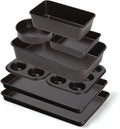 Nonstick Bakeware Set 8 Piece - Stackable Baking Pan Set, Oven safe 450°F, Carbon Steel Baking Set with Muffin, Loaf, Cookie Sheets & Roaster, Easy Storage, BPA-Free (Dark Brown)