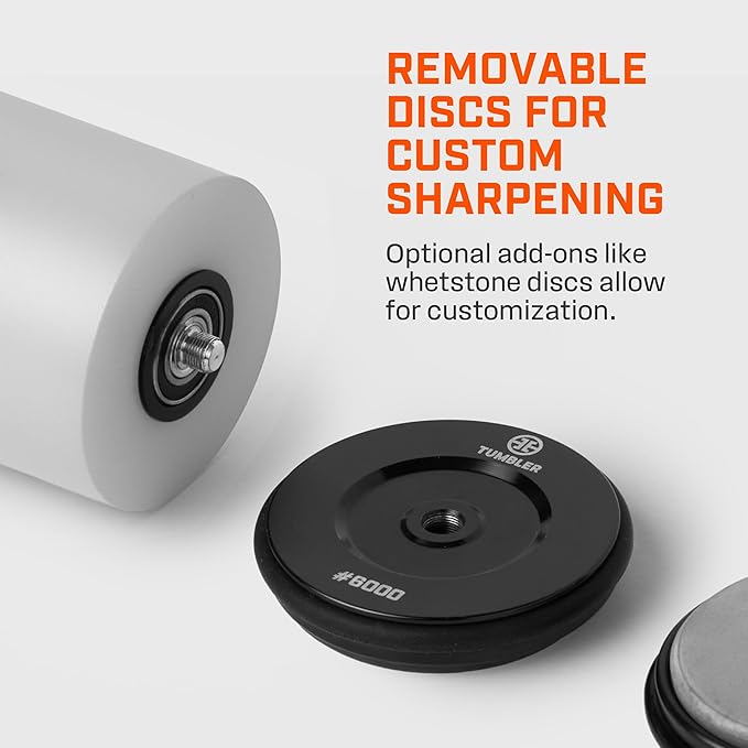 TUMBLER Pro Rolling Knife Sharpener™ - Knife Sharpening Made Easy - Ultimate Gift for Father's Day - Kit with Removable Disc System - 4-Layer Diamond Sharpening Disc & EdgeBoost Ceramic Disc (Grey)