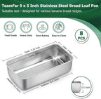 TeamFar Loaf Pans for Baking, 9 × 5 Inch Stainless Steel Loaf Bread Pans Tins for Homemade Bread/Brownies, Healthy & Sturdy, Oven & Dishwasher Safe - Set of 8
