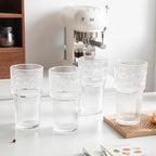 INSETLAN 20oz Ribbed & Floral Glasses Drinking Set of 6- Clear Glass Tumbler, Reusable Glass Cups for Iced Coffee, Water, Beer, Smoothies, Tea, and Juice – Perfect for Party and Daily Use