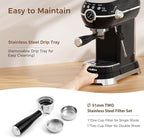 KITCHMIX Espresso Machine with Milk Frother ，20 Bar Stainless Steel Espresso Maker with Milk Frother Steam Wand, Espresso Coffee Machine with Removable Water Tank (Black)
