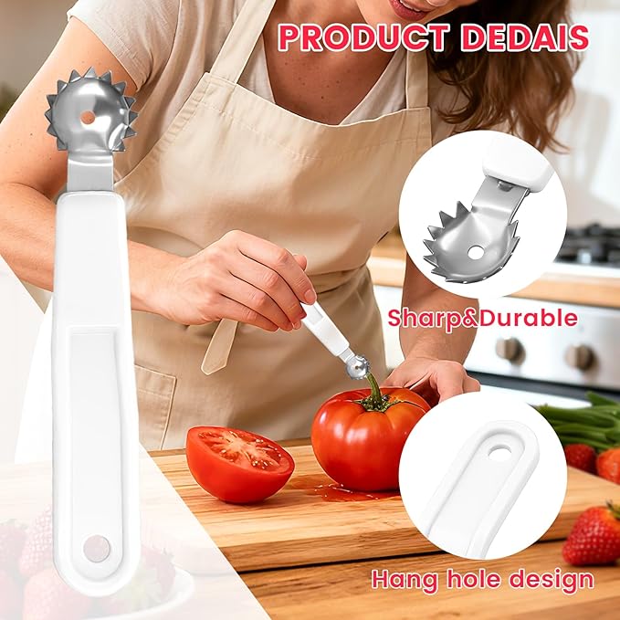 5 Pcs Tomato Corer Tool Strawberry Huller Stem Remover, Handle with hole, Stainless Steel, Fruit Corer Tool for Tomato Strawberry (White)