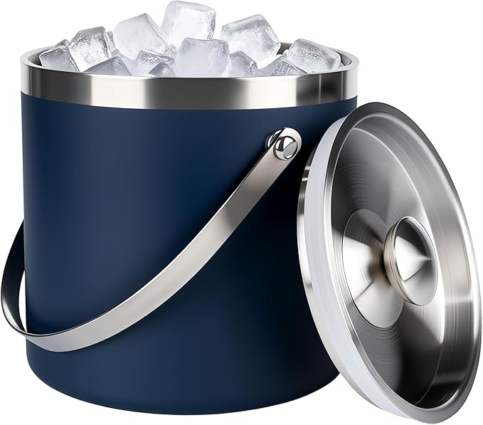 3L Double-Wall Insulated Stainless Steel Ice Bucket with scoop for Cocktail Bar - Metal Ice Bucket for freezer with Lid for parties,Camping,and More!champagne bucket,bar cart accessories