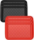 Serving Trays for Party - Set of 6, Large Serving Platters for Raw and Cooked Food, Dishwasher Safe, 17×10.5-inch Stackable Plastic Party Supplies for Grilling, BBQ, Meal Prep (Red, Black)