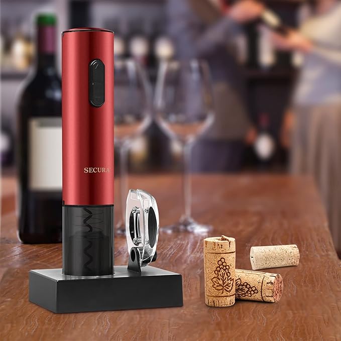Secura Electric Wine Opener, Automatic Electric Wine Bottle Corkscrew Opener with Foil Cutter, Rechargeable (Red)