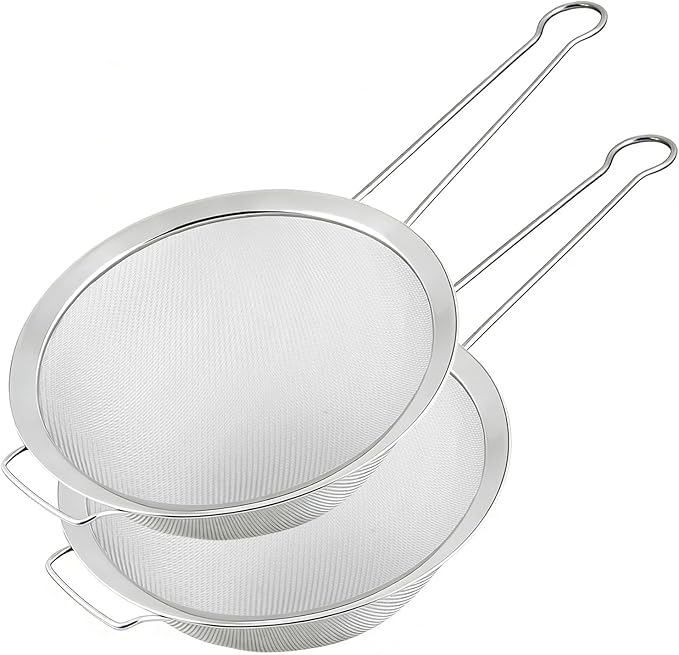 7.87" Fine Mesh Strainer Set with Sturdy Handle, Stainless Steel Sieve Flour Sifter, Kitchen Metal Colander for Rice, Quinoa, Pasta, Fruit, 2 Pack