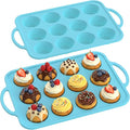 2Pack Silicone Muffin Pan for Baking with Metal Reinforced Frame, 12 Cup Regular Size Cupcake Pan, BPA Free Silicone Muffin Tray, Cupcake Baking Pan Molds for Oven Dishwasher Safe - Blue
