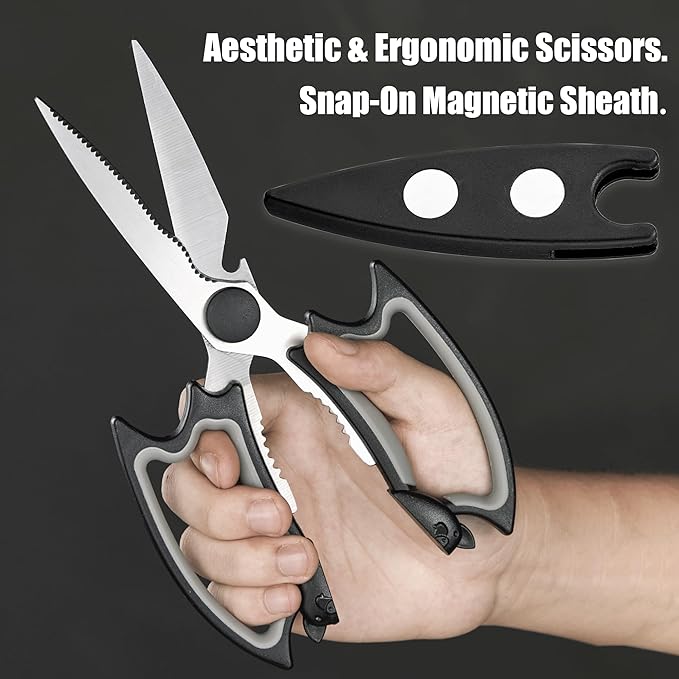 OMDAR Kitchen Scissors All Purpose 2 Pack - Halloween Goth Cute Kitchen Shears - Heavy Duty Stainless Steel Cooking Shears for Cutting Meat, Food, Poultry - Featuring a Magnetic Protective Sheath