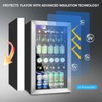 ORYMUSE 3.2 Cu.Ft Beverage Refrigerator, 130 Can Mini Fridge with Glass Door & Digital Temperature Control, Compressor Cooling Freestanding Cooler for Soda, Beer, Wine, Home, Office & Bar - Silver