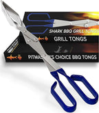 Shark BBQ Grill Tongs - 17 inch (Blue) Steak Tongs. Professional kitchen and outdoor grilling utensil. Long reach Barbeque Grilling Tong. Ideal for steak, fish, burger, and sausage