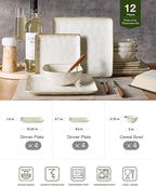 famiware 3 Pcs Rectangular Serving Platter and Dinnerware Set for 4 (12Pcs), Vanilla White