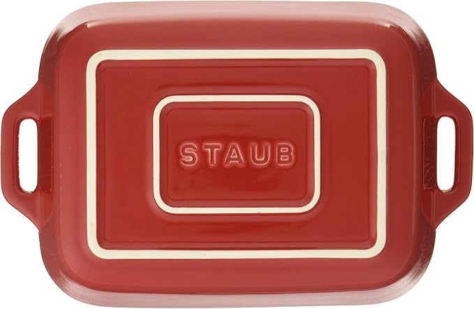Staub Dish 40508-585 Rectangular Dish, Cherry 7.9 x 6.3 inches (20 x 16 cm), Ceramic Au Gratin Dish, Oven Safe and Microwave Safe