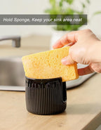 Ceramic Sponge Holder for Kitchen Sink, Scrub Sponge Dish Rack, Farmhouse Compact Sink Caddy Organizer, Black