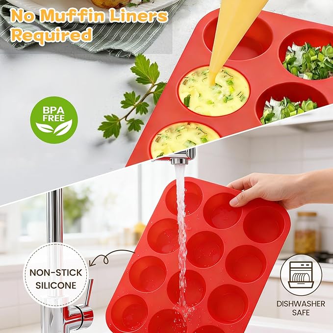 CAKETIME 12 Cups Silicone Muffin Pan - Nonstick Cupcake Pan 1 Pack Regular Size Silicone Mold for Baking