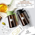 YARRAMATE 2PCS 16oz/470ml Oil Sprayer for Cooking with Stickers, Food-Grade 2 in 1 Olive Oil Dispenser Bottle for Kitchen, Premium Dark AmberGlass Oil Bottle for Air Fryer, BBQ (Black & Green)