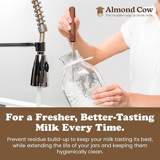 Almond Cow Nut Milk Maker Essentials Bundle - Includes Plant-Based Milk Maker, 60 fl oz Glass Pitcher with Lid & Spout, and 13” Cleaning Brush - DIY Nut Milk, Perfect Accessories for Homemade Nut Milk