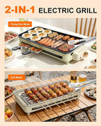 1500W Electric Indoor Grill, 3 in 1 Smokeless Korean Barbecue Grill with Net & Non-Stick Removable Plate and Velcro, Temperature Control & Dishwasher Safe, Smokeless Korean BBQ for Kitchen Party