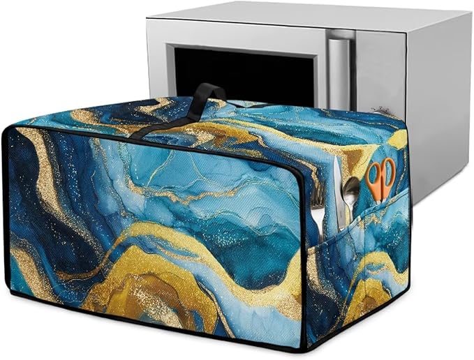 Marble Print Toaster Oven Dust Cover for Kitchen Counter, Heavy Duty Heat-resistant Microwave Oven Protective Cover Air Fryer Covers, Blue & Gold (Large-18.5 * 22.5 * 12.99 inches)
