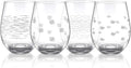 Joeyan Etched Stemless Wine Glasses,Hand Blown Drinking Glass Cups Wine Tumbler with Line Patterns,Carved Large Cocktail Whiskey Glasses,Gift for Party Wedding,4 Pack,17.5 oz,Dishwasher Safe