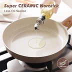 SENSARTE Ceramic Nonstick Frying Pan Skillet with Lid 11inch, Non Stick Pan Omelette Pans, Non-toxic Kitchen Cooking Chef's Pan, Free of Intentionally Added PFOA/PFAS/PTFE, Induction Compatible, Taupe