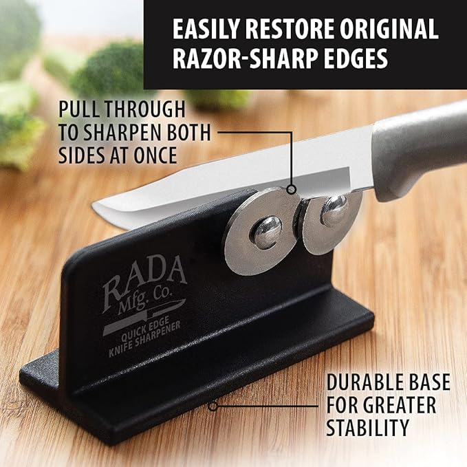 Rada Cutlery Quick Edge Knife Sharpener (R119), 3.5" x 2", Stainless Steel Wheels