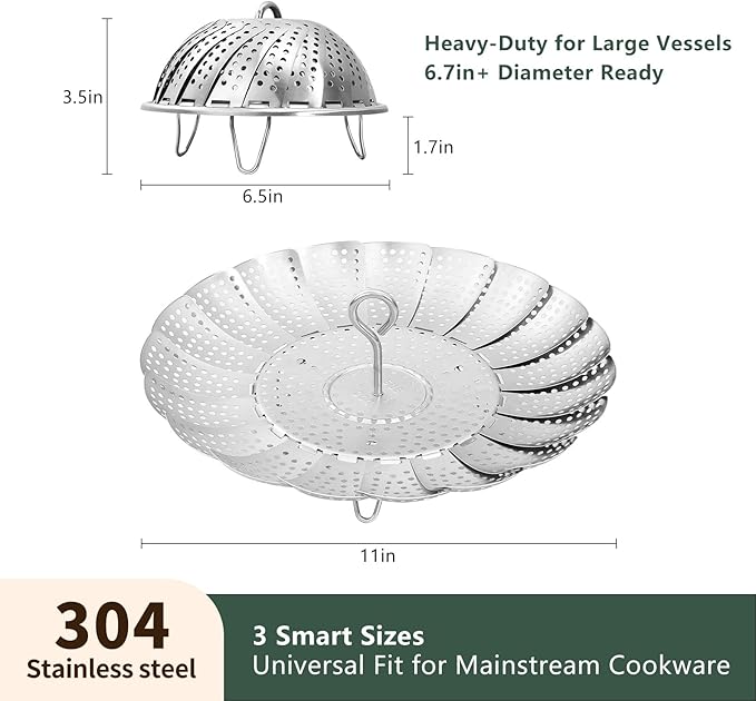 Steamer Basket for Cooking 304 Stainless Steel Entirely Thickened,Collapsible Steamer Insert for Pots, Fits Instant Pot/Skillets (6.5'' To 11‘’)
