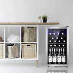 Antarctic Star 26 Bottle Wine Cooler/Drink Beverage Refigerator Small Wine Cellar for Soda Beer Counter Top Bar Wine Freestanding Clear Glass Door for Home Office or Bar 3.1cu.ft, Silver