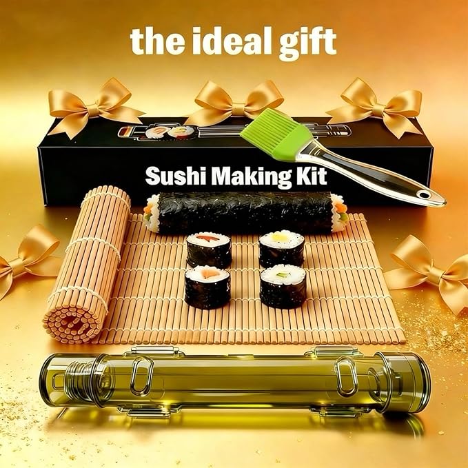 Sushi Making Kit – Clear Sushi Bazooka Roller & Bamboo Sushi Rolling Mat, Easy DIY Sushi Maker Tool Set for Beginners, Homemade Sushi Rolls for Kitchen & Party (Clear Green)