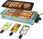 1500W Electric Indoor Grill,2 in 1 Smokeless Indoor Grills,Portable Korean BBQ Raclette Table Grill for Kitchen with Net & Non-Stick Cooking Removable Plate 5 Temperature Control,Dishwasher Safe