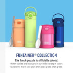 THERMOS FUNTAINER 16 Ounce Stainless Steel Vacuum Insulated Food Jar with Folding Spoon, Neon Pink