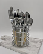 The Original Brink House Baroque Bone Mix & Match Stainless Steel Cutlery Set with Assorted Handles / 16 pieces with Metal Stand/Lifestyle utensils set for home, first apartment, dorm, fine dining