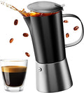 Stovetop Espresso Maker, Stainless Steel Moka Pot 6 Cup Espresso Maker (12 fl oz), Italian Coffee Pot, Compatible with Gas, Electric and Induction, Black & Silver Finish