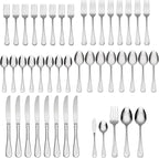 Oneida Silverware Set For 8, Satin Sand Dune 45-Piece Everyday Flatware Set with Serving Utensils, Service For 8, 18/0 Stainless Steel Silverware, Knives Spoons and Forks (Silver, 45 Piece)
