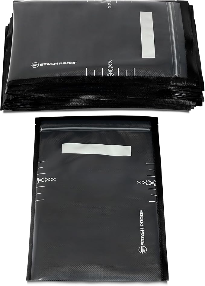 Stash Proof Resealable Zipper Vacuum Seal Bags 8" x 12" (100 Count) 5.5 Mil (Black and Clear) - BPA Free Commerical Grade Food Saver for Storage, Sous Vide, and Meal Prep Sealer Bag