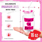 Dragon Glassware x Mean Girls - 16 oz Glass Cups with Lids and Straws, Set of 2 - Iced Coffee Cups with Lids - Versatile Glass Tumbler with Straw and Lid - That's So Fetch & Movie Quotes