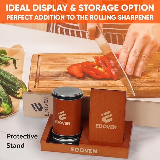Premium Rolling Knife Sharpener Kit - Magnetic Manual Knife Sharpener with Diamond & Ceramic Discs, Two Extra Discs, Leather Strop & Stand, 15° & 20° Angle Guides, Gift for Chefs & Home Cooks