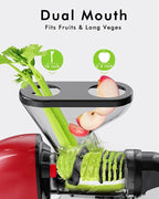 SIFENE Cold Press Juicer, 2nd Gen Dual Wide Mouth Slow Masticating Juicer for Whole Fruit, Celery & Ginger, High Yield Extractor, Quiet Motor, Reverse Function, Red