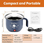 Hot Pot Electric with Steamer, Rapid Noodles Cooker, 55 Oz Stainless Steel Electric Pot for Cooking Dorm, Anti-Dry Burning, Non Stick Portable Electric Pot for Raman Soup Noodles Ect (Single Layer)