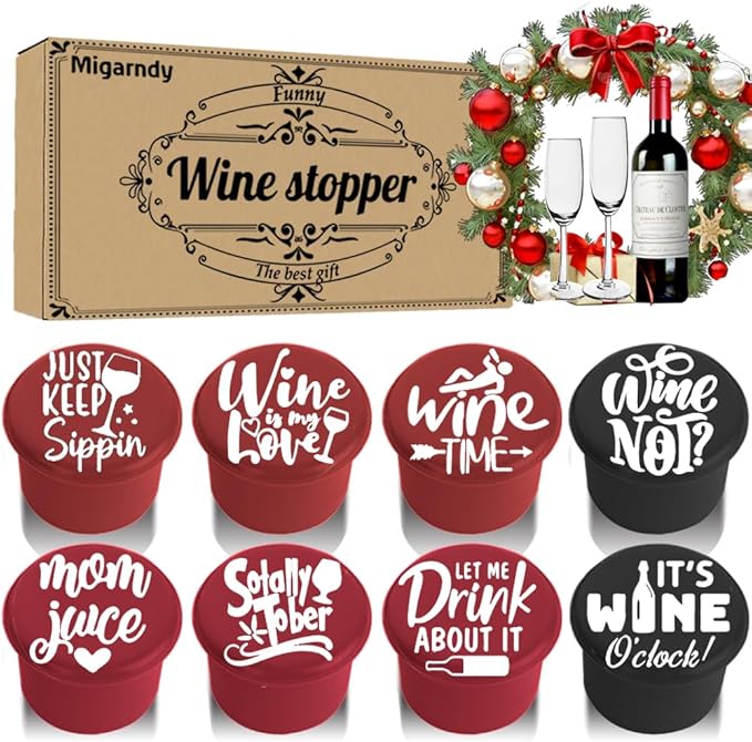 8 Funny Wine Stoppers - Wine Lover Gifts for Women, Wine Accessories for Wine Lovers, Fun Wine Stoppers Seals Bottle and Keeps Wine Fresh