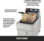 Waring Commercial 10lb Heavy-Duty Deep Fryer, for French Fries, Mozzerella Sticks, Chicken Wings, WDF1300