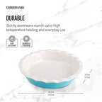 Farberware Bakers Advantage 10 Inch Pie Dish, Stoneware Pie Pan with Scalloped Edge, Two-Tone Teal and Ivory Ceramic Pie Plate for Baking Quiche, Casseroles, and Deep Dish Pies