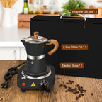 2-in-1 Moka Pot Espresso Set with Electric Stove 3 Cup Aluminum Stovetop Coffee Maker Percolator Italian Classic Mocha Coffee Machine for Italian and Cuban Cafe Brewing Portable Camping Black