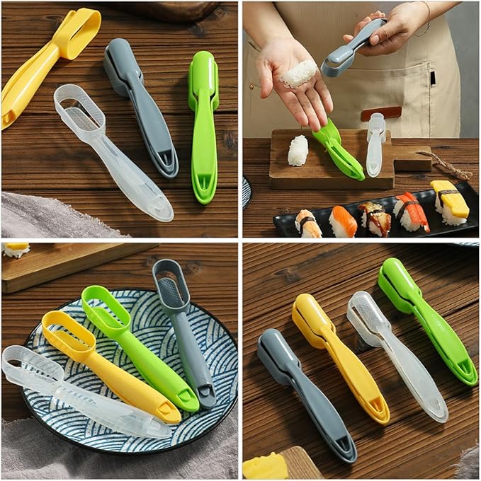 4pcs Sushi Molds Set with Press Type Onigiri Rice Ball Maker, DIY Bento Rice Ball Making Tool for Japanese Cuisine, Kitchen Gadget for Home Cooking, Multi-color