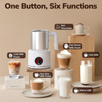 Large Electric Milk Frother and Steamer, 16.9oz/500ml Milk Steamer and Frother for Latte or Hot Chocolate, Dishwasher Safe, 6 Functions, Enjoy Perfect Milk Froth in 2 Min(White-Stainless Steel)